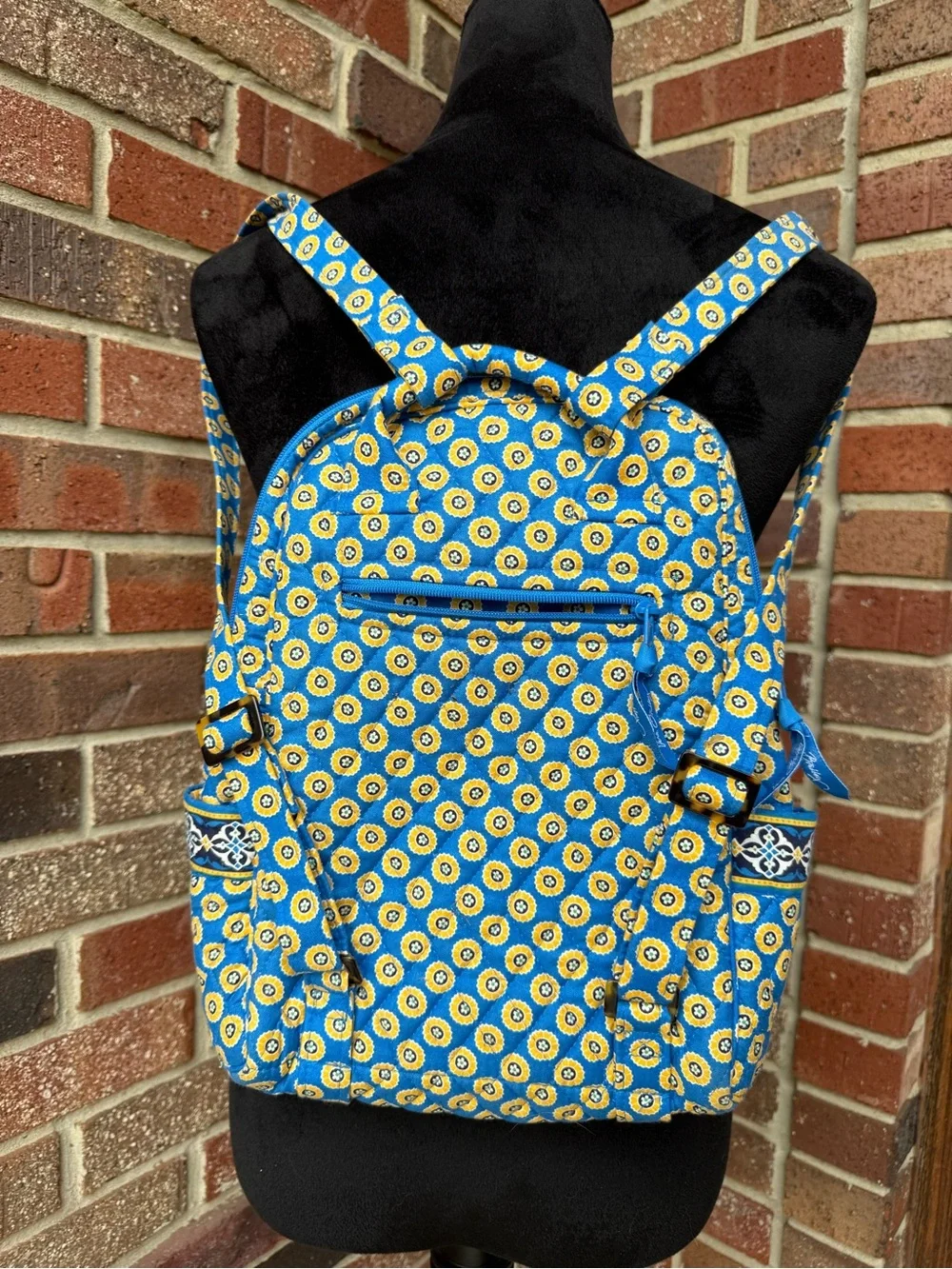 Vera Bradley Riviera Blue Yellow Patterned Women's Quilted Backpack
